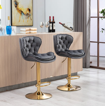 Portia Grey Velvet Swivel Gas Lift Bar Stool