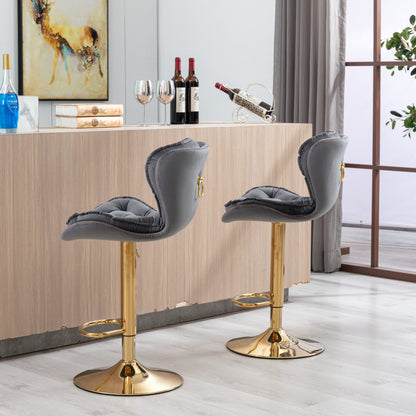 Portia Grey Velvet Swivel Gas Lift Bar Stool
