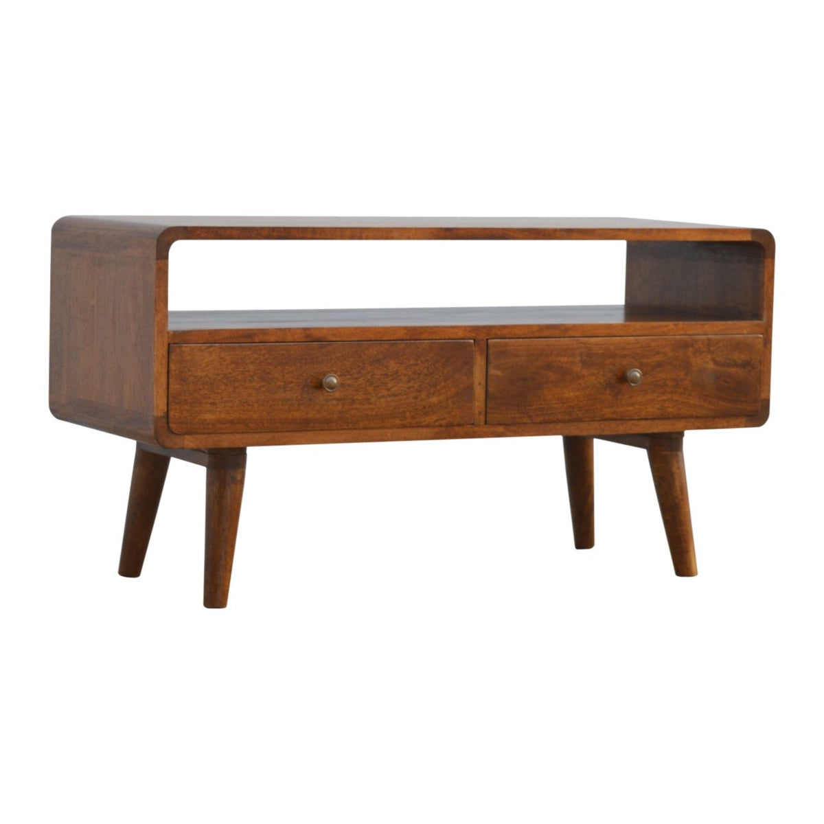 Curved Chestnut Media Unit 90cm