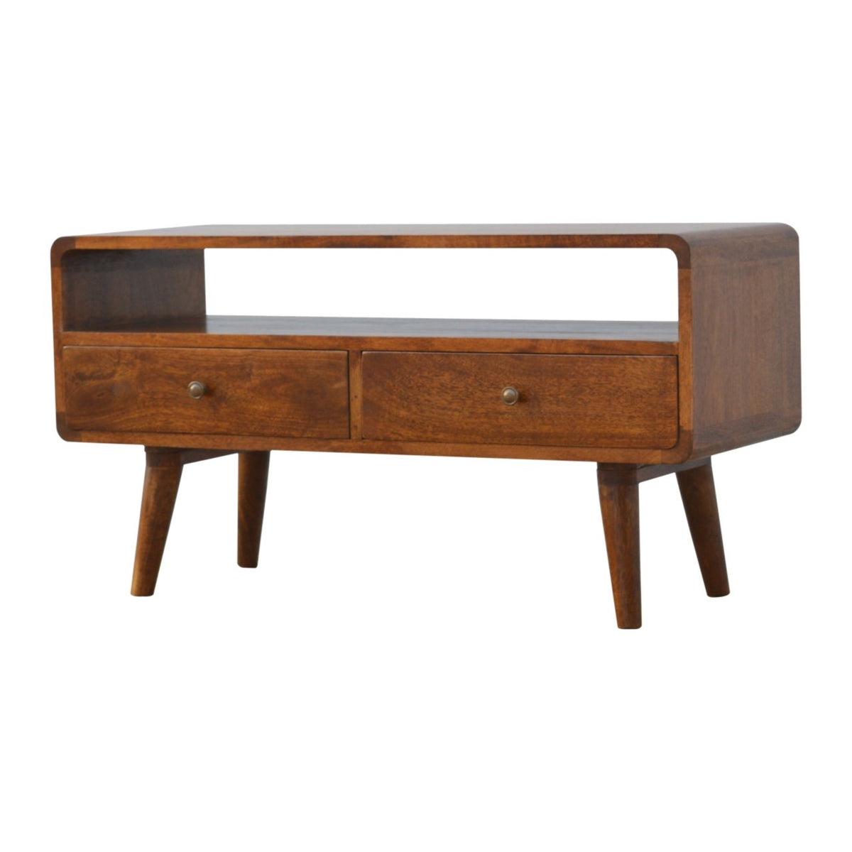 Curved Chestnut Media Unit 90cm