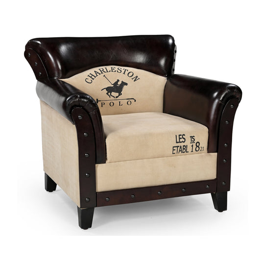 Quentin Distressed Leather Canvas Vintage Armchair 88cm