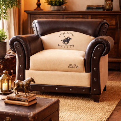 Quentin Distressed Leather Canvas Vintage Armchair 88cm