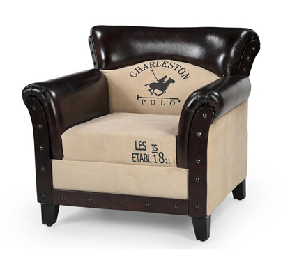 Quentin Distressed Leather Canvas Vintage Armchair 88cm