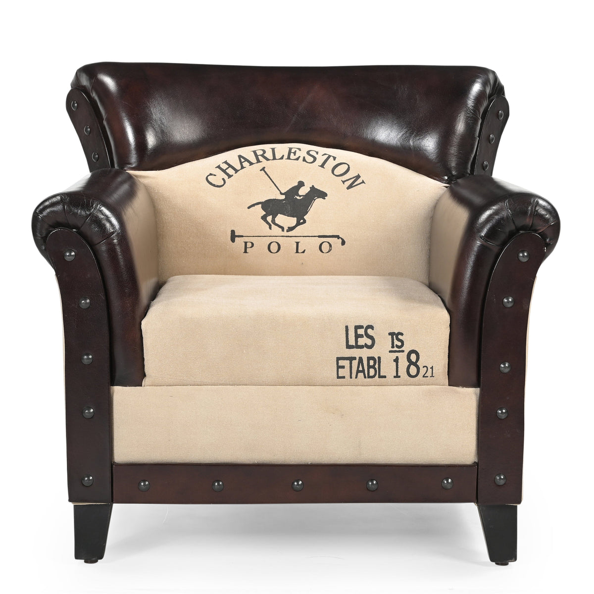 Quentin Distressed Leather Canvas Vintage Armchair 88cm