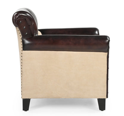 Quentin Distressed Leather Canvas Vintage Armchair 88cm