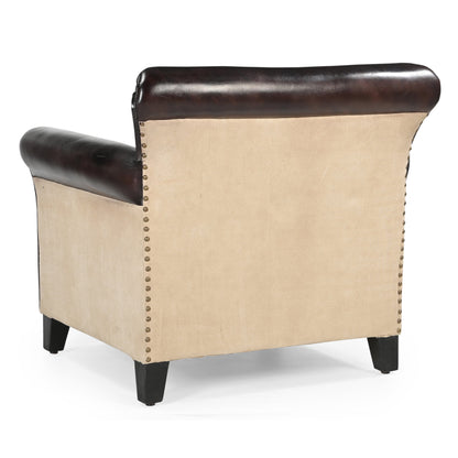 Quentin Distressed Leather Canvas Vintage Armchair 88cm