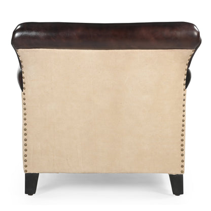 Quentin Distressed Leather Canvas Vintage Armchair 88cm