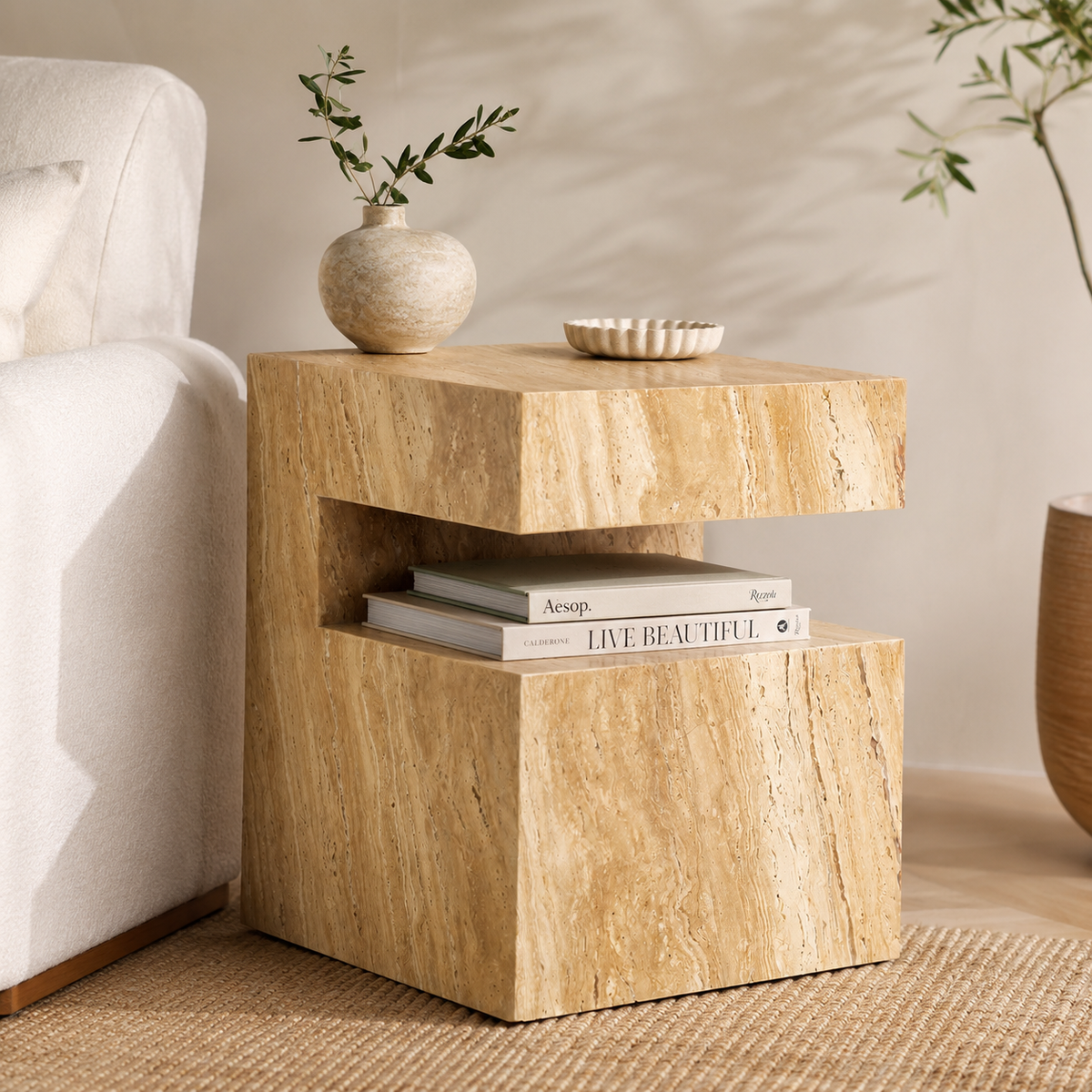 Quinta Solid White Marble Side Table 45cm