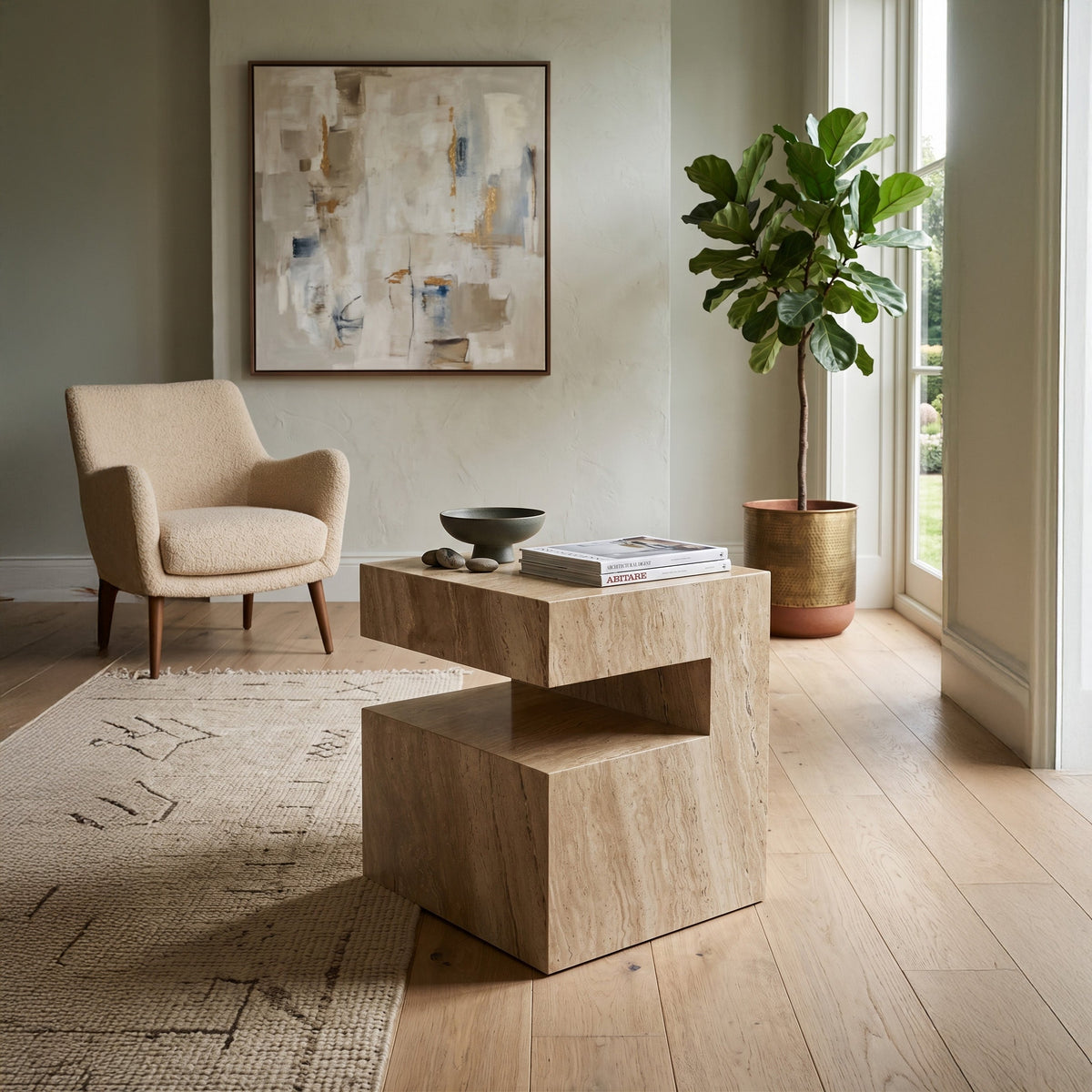 Quinta Solid White Marble Side Table 45cm
