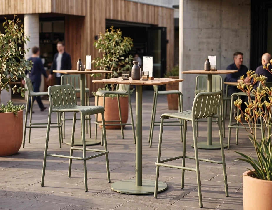 Roku High Bar Teak Table - Outdoor - Eucalyptus Green