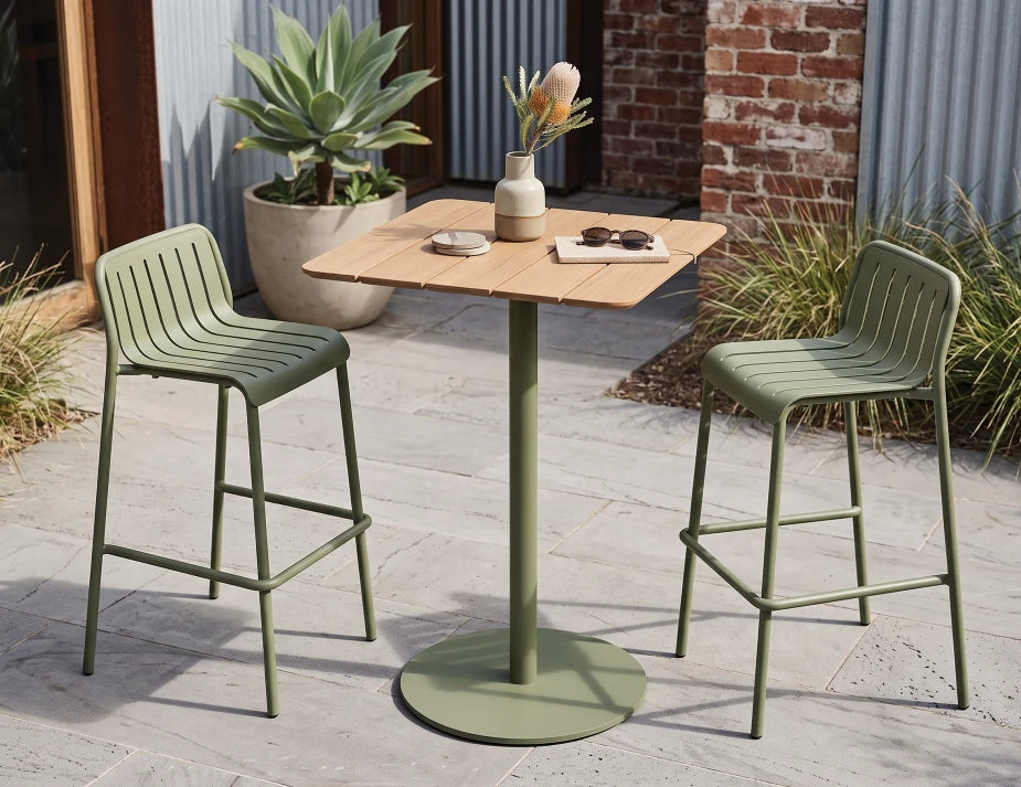 Roku High Bar Teak Table - Outdoor - Eucalyptus Green
