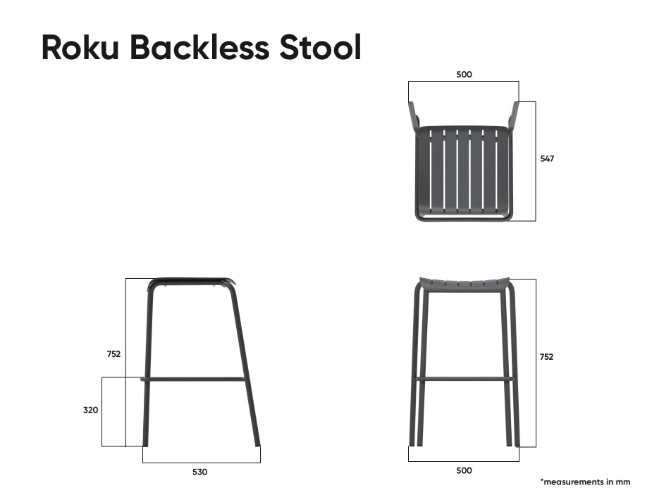 Roku Backless Bar Stool - Outdoor - Charcoal