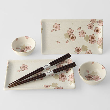 Sushi Set for Two with Chopsticks White With Pink Sakura Design - Image 3