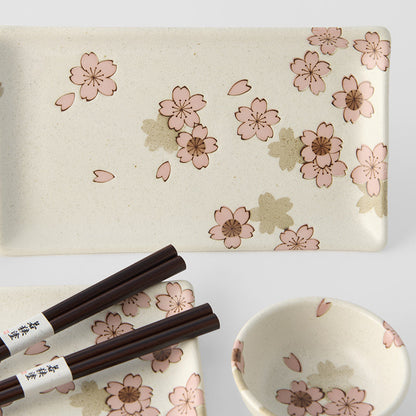 Sushi Set for Two with Chopsticks White With Pink Sakura Design - Image 2