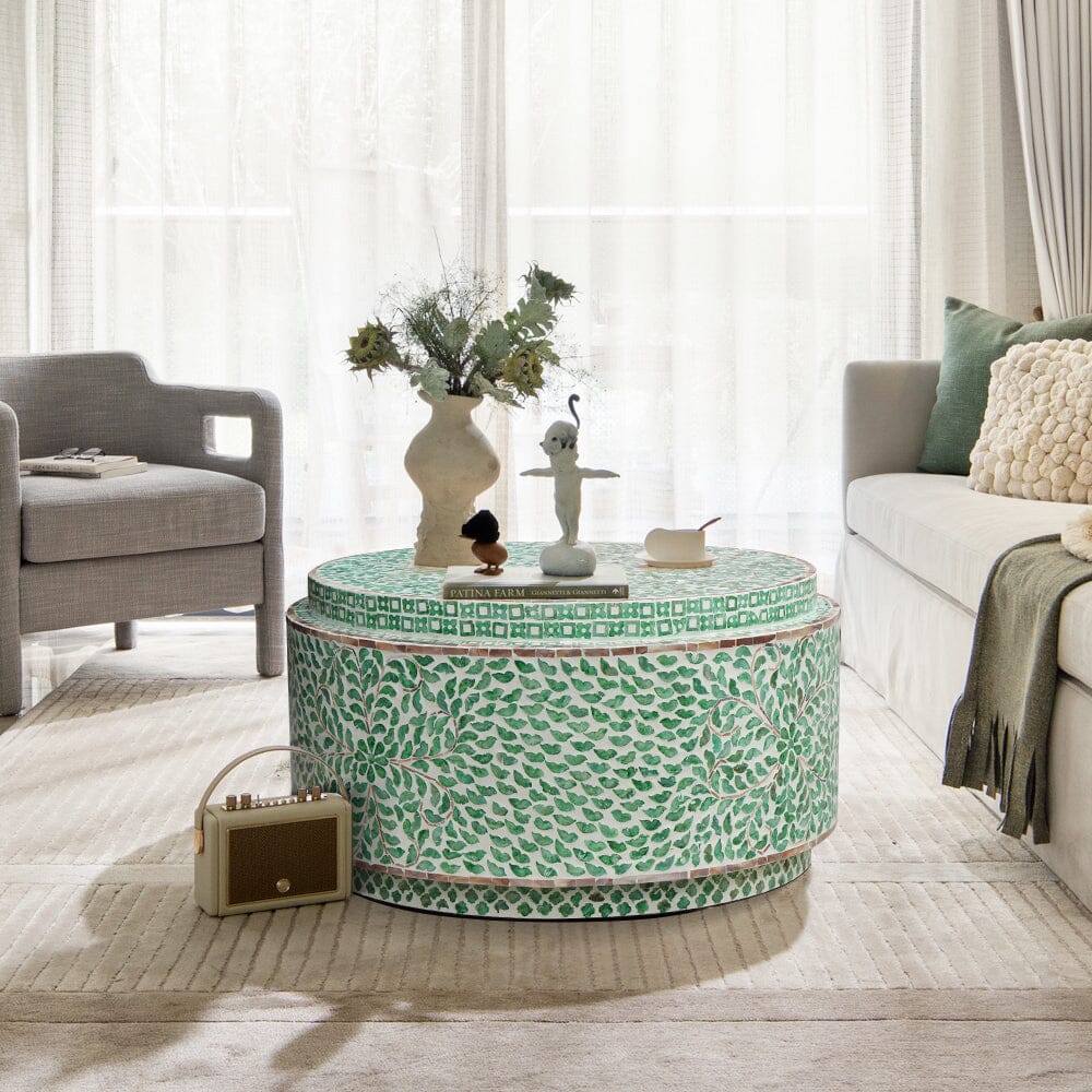 Sabine Turquoise Shell Round Coffee Table 76cm
