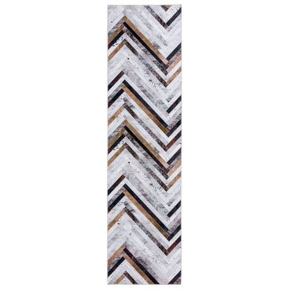 Senorita Zigzag Cowhide-Look Washable Rug - Brown, Grey & Ivory