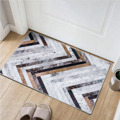 Senorita Zigzag Cowhide-Look Washable Rug - Brown, Grey & Ivory