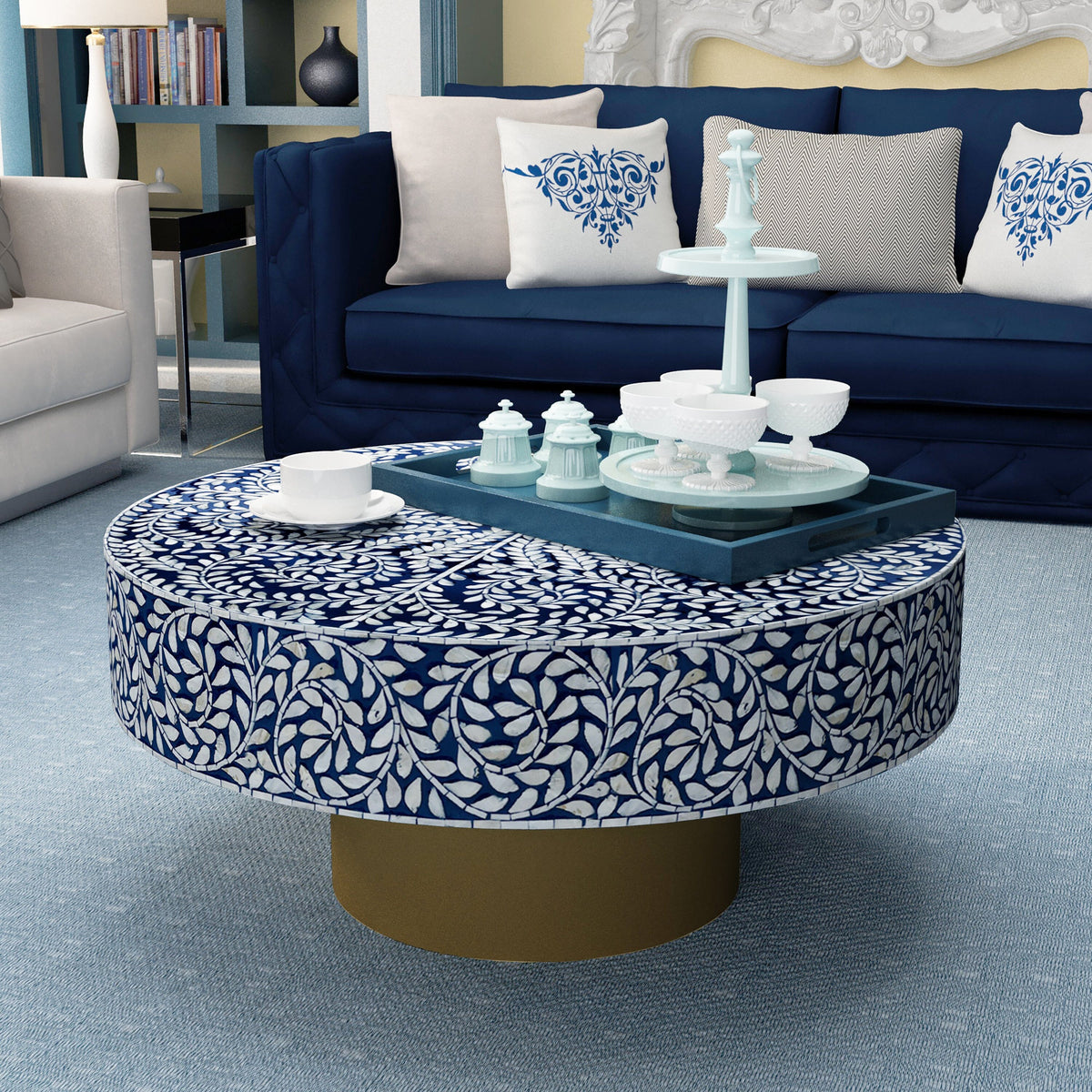 Severin Dark Blue Mother of Pearl Coffee Table 90cm