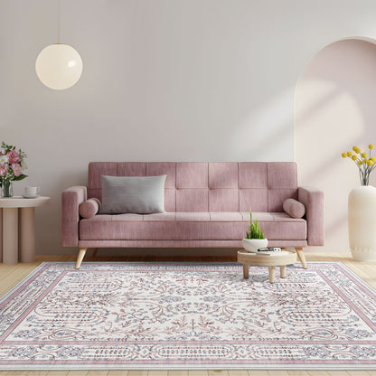 Sherry Vine Washable Rug - Dusty Rose & Ivory