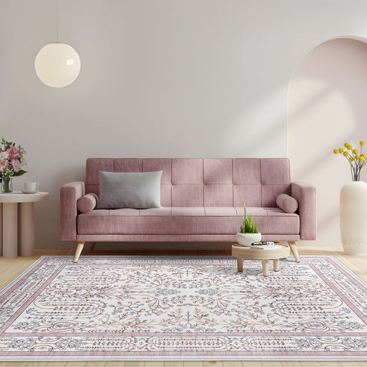 Sherry Vine Washable Rug - Dusty Rose & Ivory