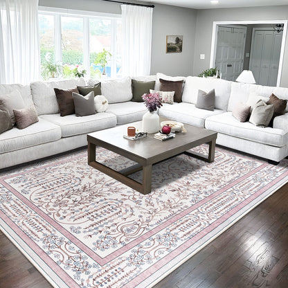 Sherry Vine Washable Rug - Dusty Rose & Ivory