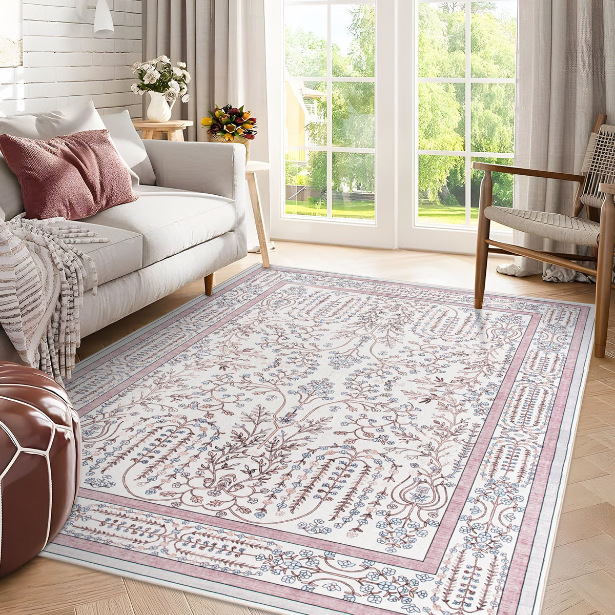 Sherry Vine Washable Rug - Dusty Rose & Ivory