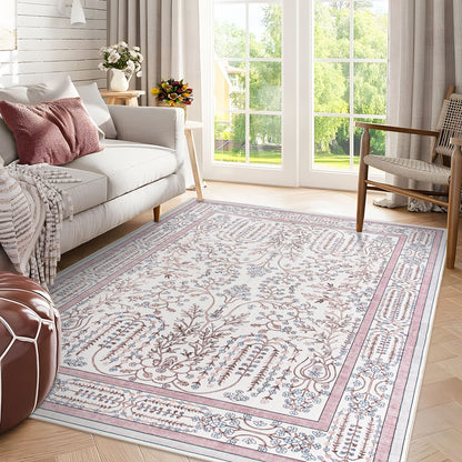 Sherry Vine Washable Rug - Dusty Rose & Ivory