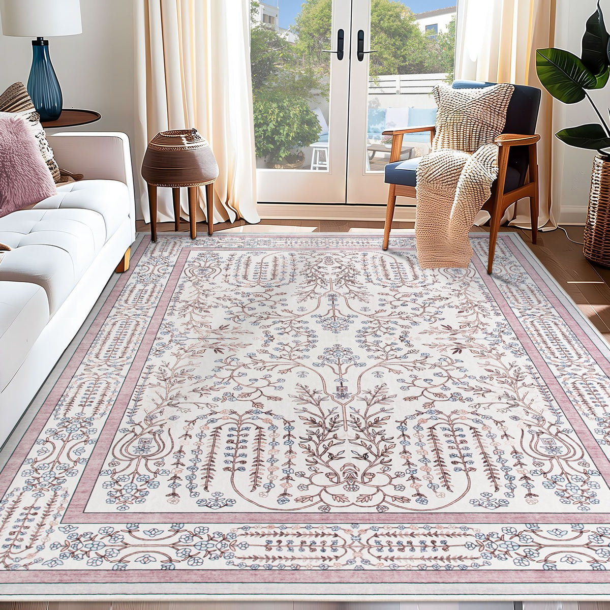 Sherry Vine Washable Rug - Dusty Rose & Ivory
