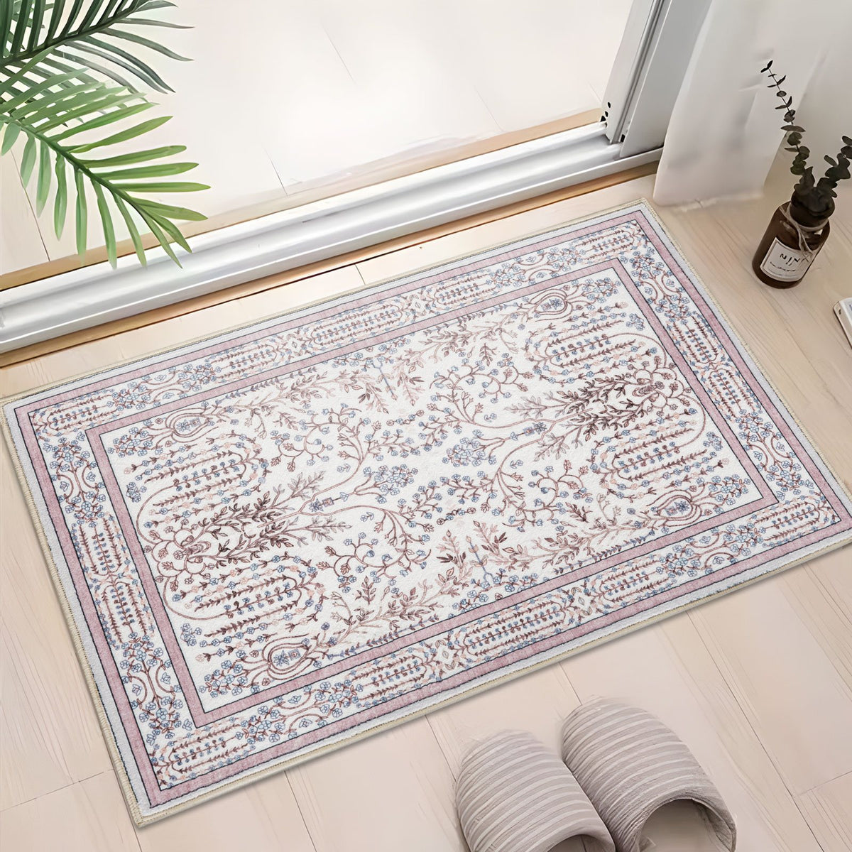 Sherry Vine Washable Rug - Dusty Rose & Ivory