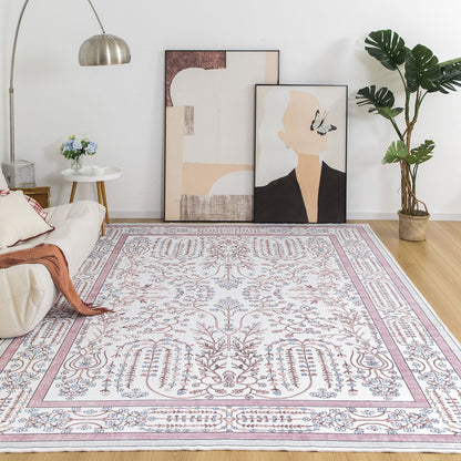 Sherry Vine Washable Rug - Dusty Rose & Ivory