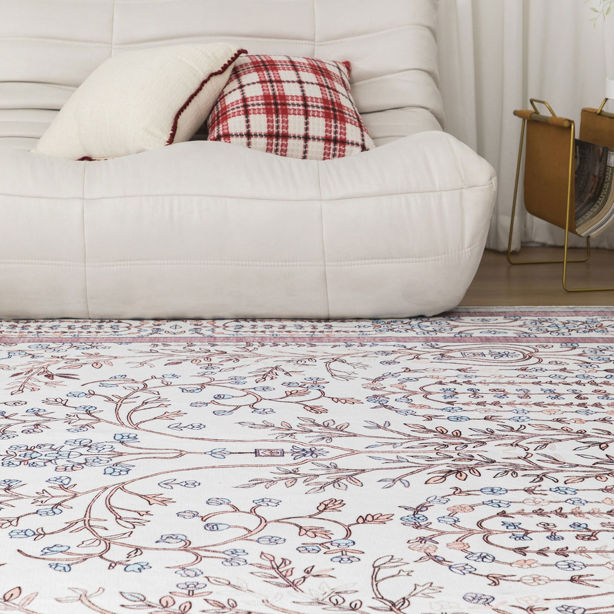 Sherry Vine Washable Rug - Dusty Rose & Ivory