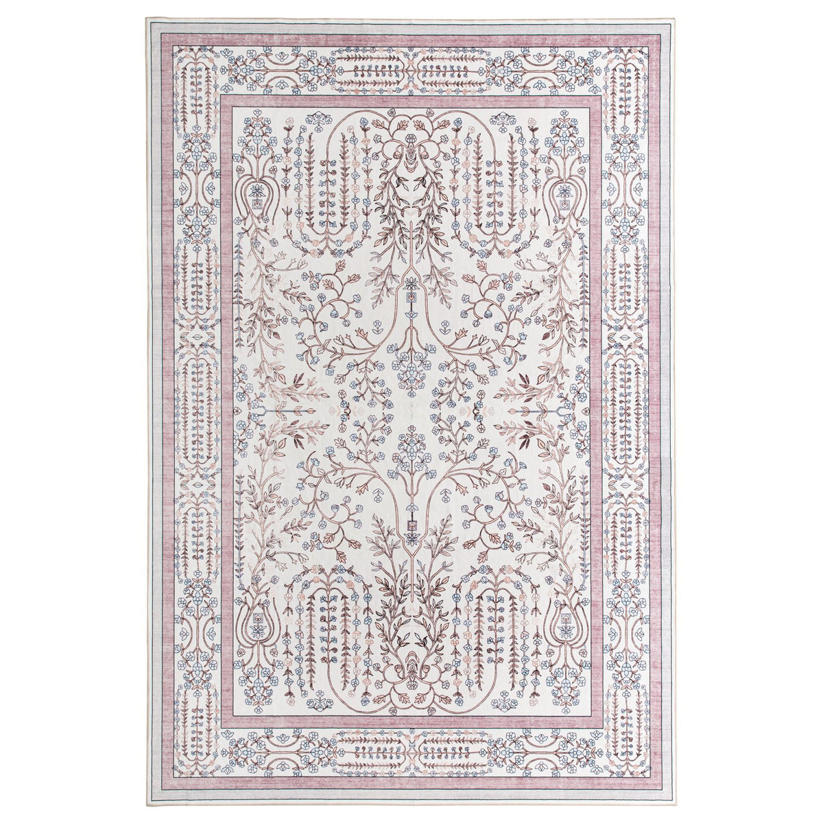 Sherry Vine Washable Rug - Dusty Rose & Ivory