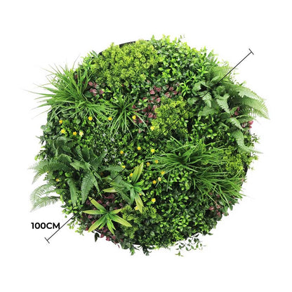 Slimline Artificial Green Wall Disc Art 100cm Country Fern UV Resistant (Black)