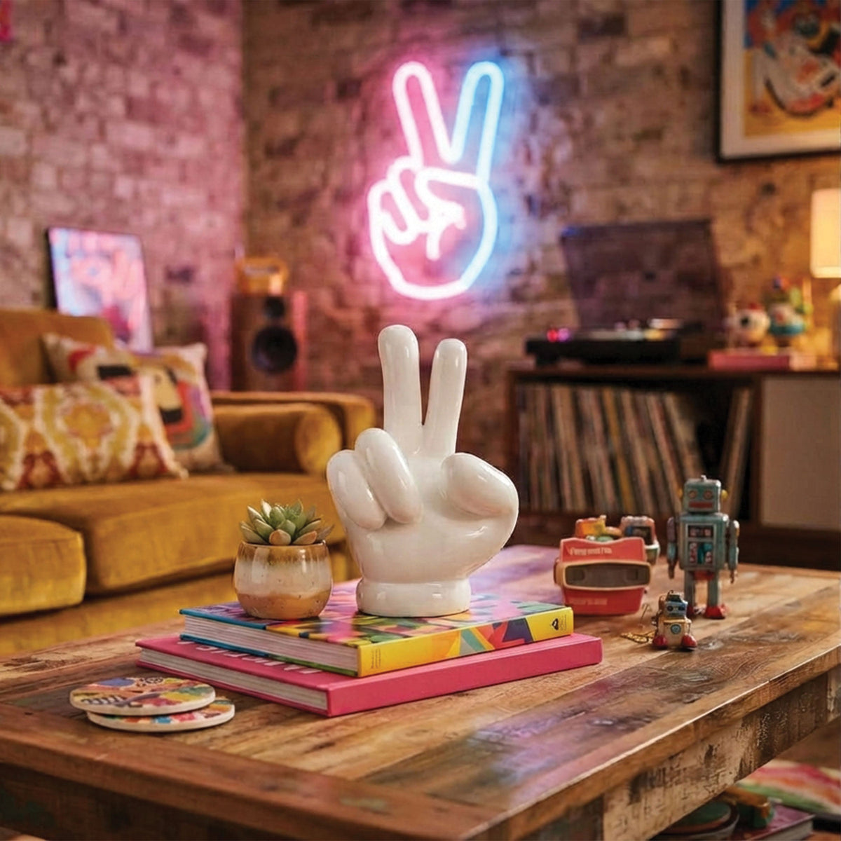 Urban Attitude Peace Out Hand Statue - Glossy White
