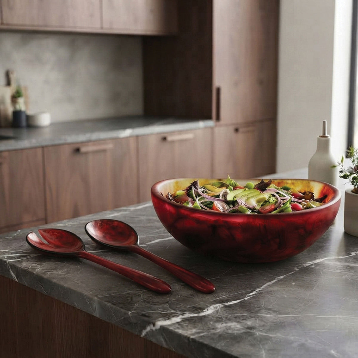 Urban Attitude RAQS Salad Bowl Height: 11.5cm, Width: 29.5cm, Length: 31cm - Berry Red