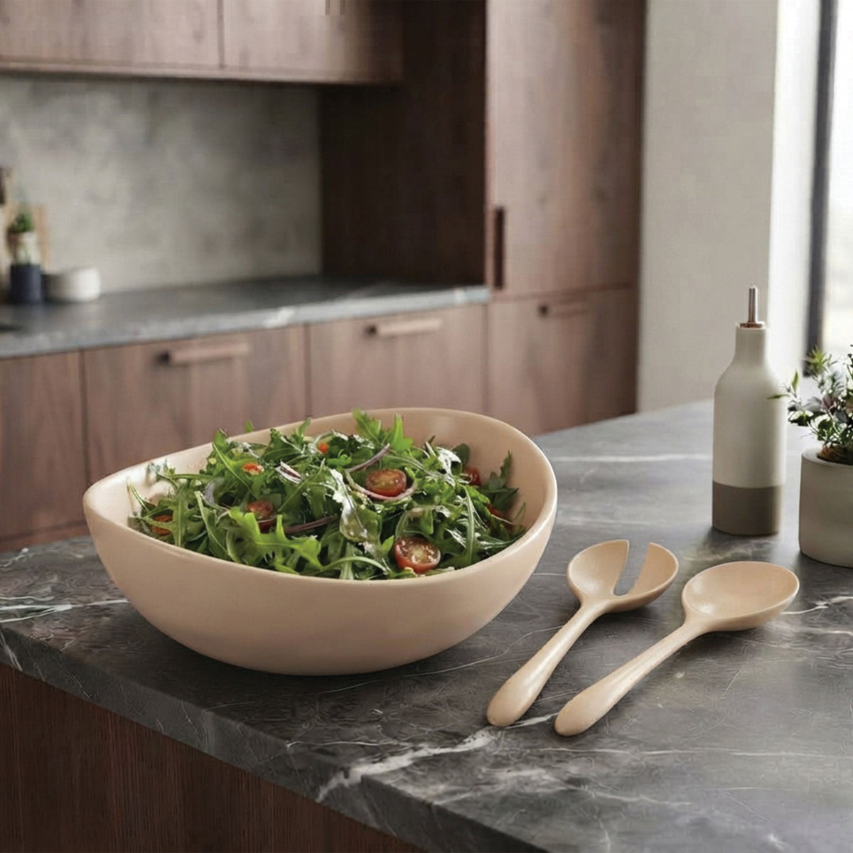 Urban Attitude LILA Large Paired Servers Length 30cm, Width 7.5cm (Spoon) - Stone Ivory