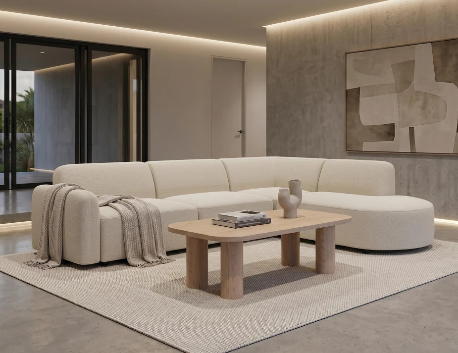Atticus Modular Sofa - Config D or E Curved Open End - Ivory Cream