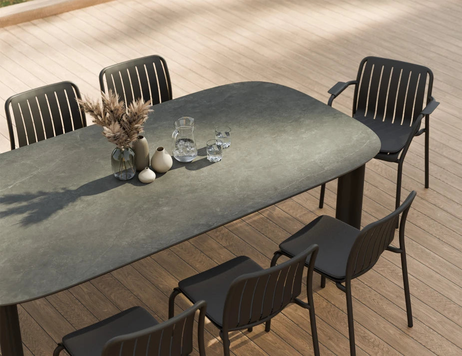 Vela Dining Table 240cm - Outdoor - Charcoal - Basalt Ceramic Top