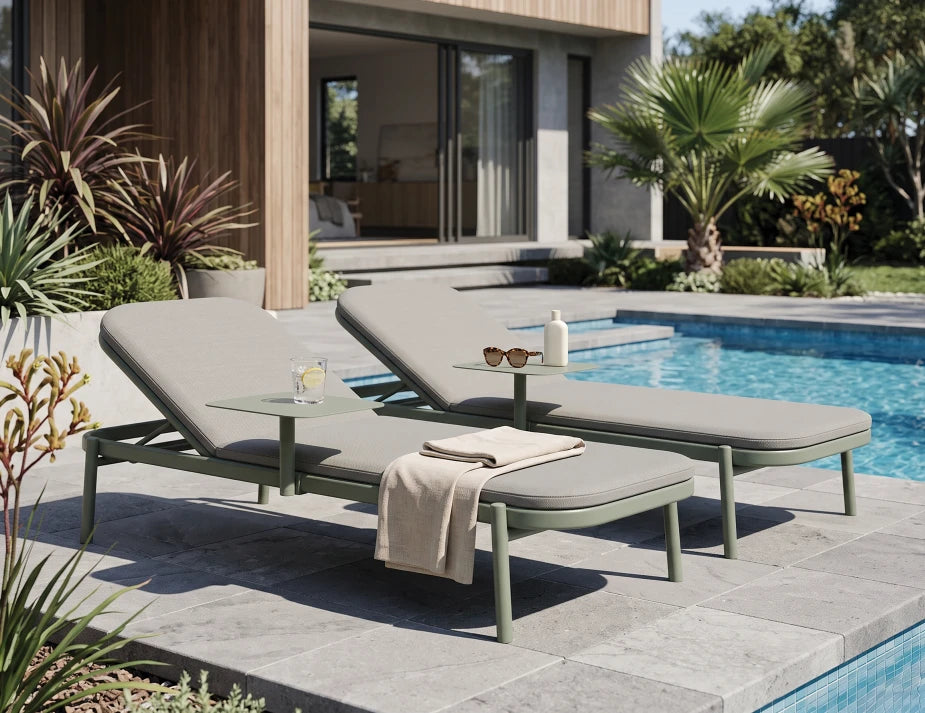 Verano Sun Lounge - Eucalyptus Green - with Side Table