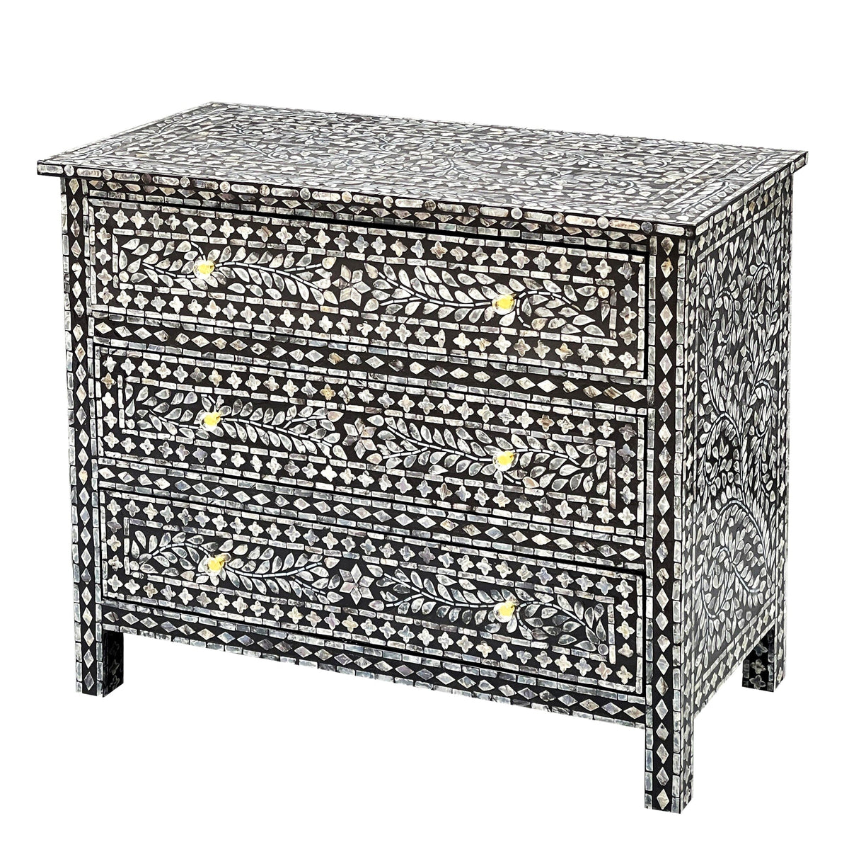 Vesper Monochrome Mother of Pearl Three Drawer Chest 92cm