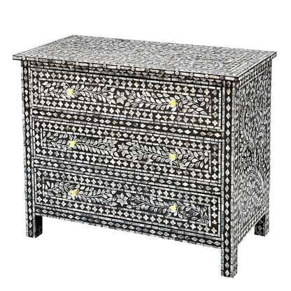 Vesper Monochrome Mother of Pearl Three Drawer Chest 92cm