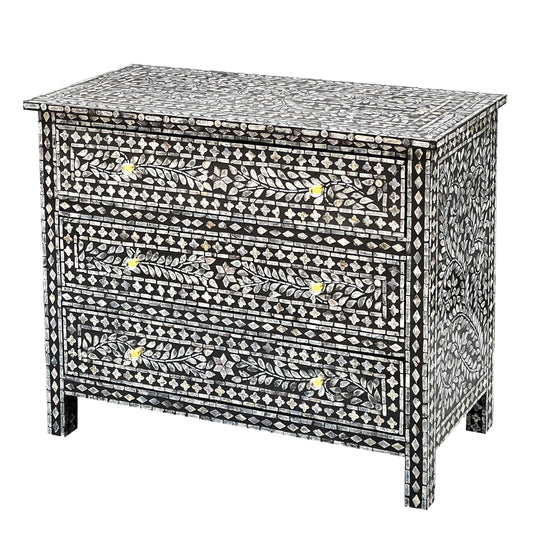 Vesper Monochrome Mother of Pearl Three Drawer Chest 92cm