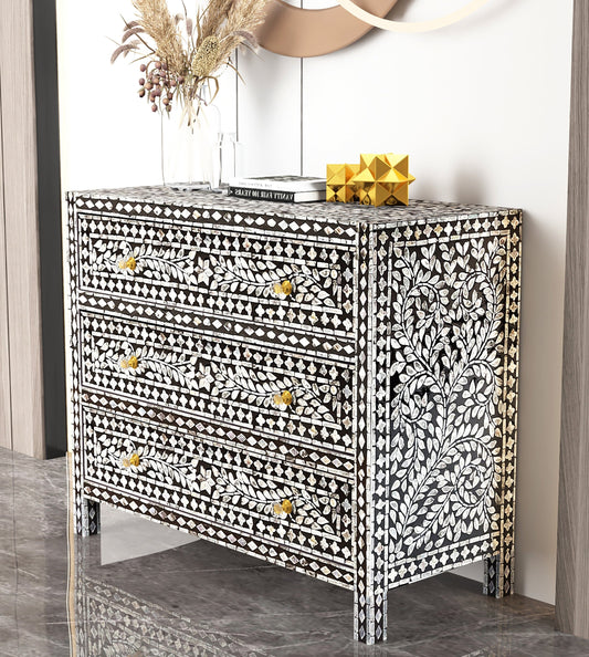 Vesper Monochrome Mother of Pearl Three Drawer Chest 92cm