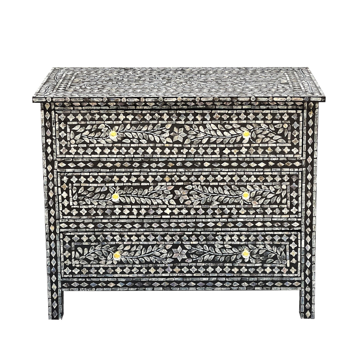 Vesper Monochrome Mother of Pearl Three Drawer Chest 92cm