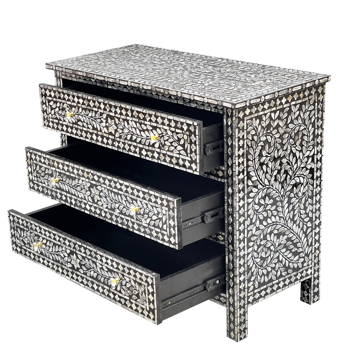 Vesper Monochrome Mother of Pearl Three Drawer Chest 92cm