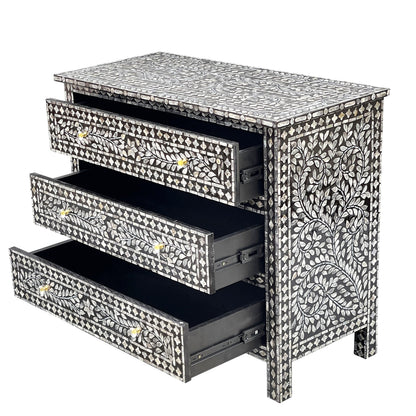 Vesper Monochrome Mother of Pearl Three Drawer Chest 92cm