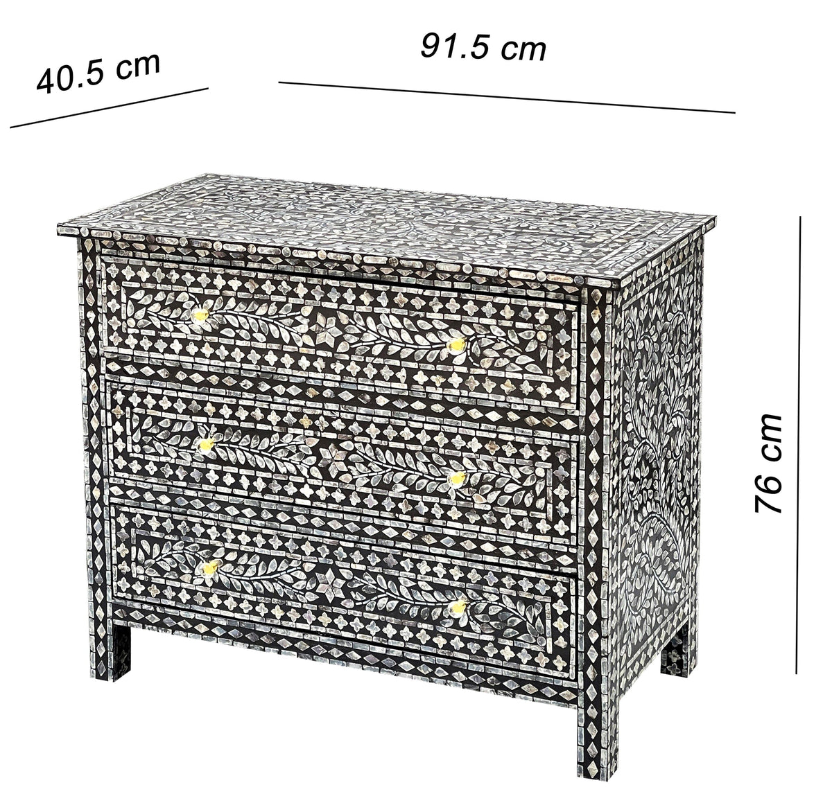 Vesper Monochrome Mother of Pearl Three Drawer Chest 92cm