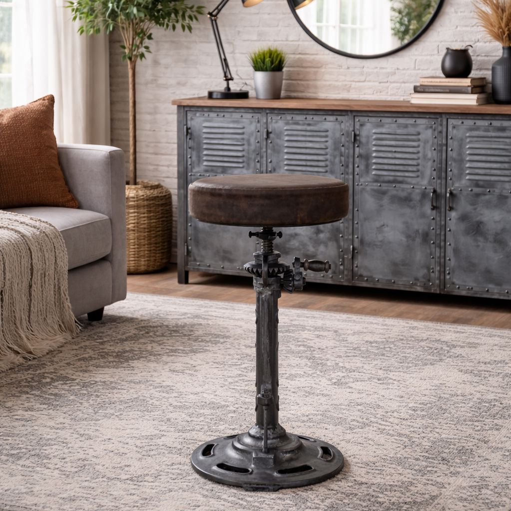 Wexford Cast Iron Wind-Up Leather Stool 51cm