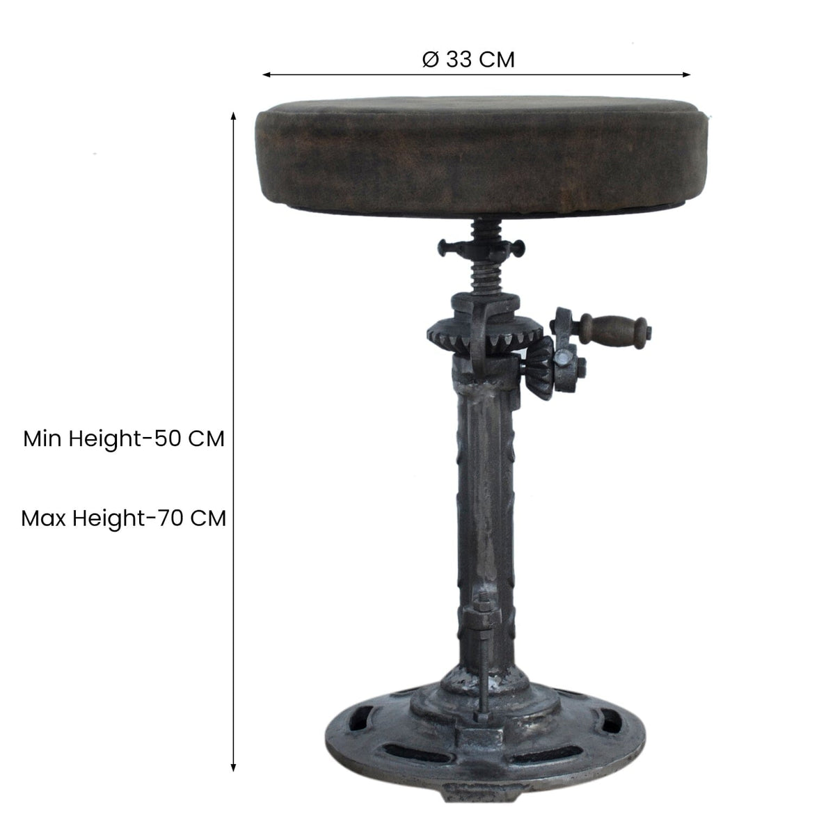 Wexford Cast Iron Wind-Up Leather Stool 51cm