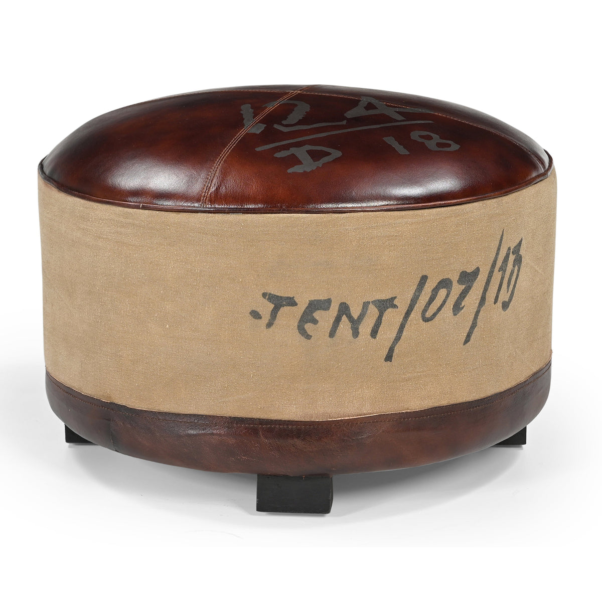Whitby Vintage Canvas Leather Round Ottoman 60cm